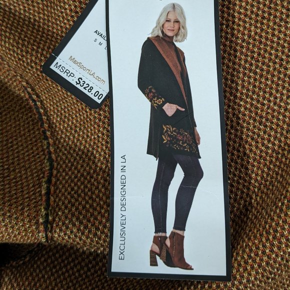 MAXSPORT Hooded Knit Sweater Duster Open Cardigan Jacket Floral Women's Sz S NWT - Picture 1 of 14